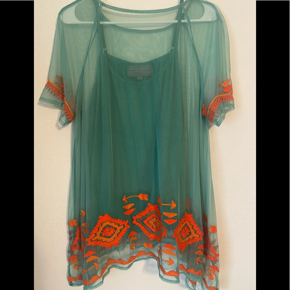 Double D Ranch blouse size Large Turquesa Top